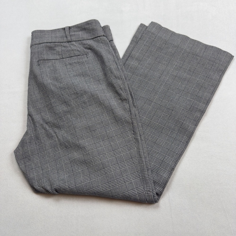 Anthropologie The Essential Flare Glen Plaid Pants Black White Check Size 8